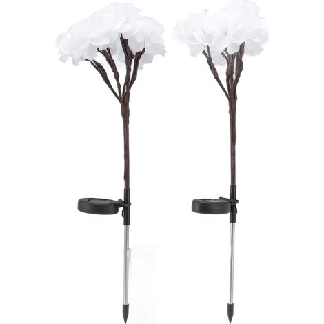 Lot de 2 lampes solaires fleurs de camélia, LED multicolores pour jardin extérieur, décor étanche, batterie intégrée, blanc pur (fleurs à fibre optique) (1/5)