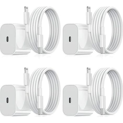 Chargeur rapide iPhone 20 W, adaptateur secteur USB-C avec câble, blanc, lot de 4 (1/5)