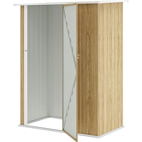 Outsunny Capanno Attrezzi in Metallo con Tetto Inclinato color Legno