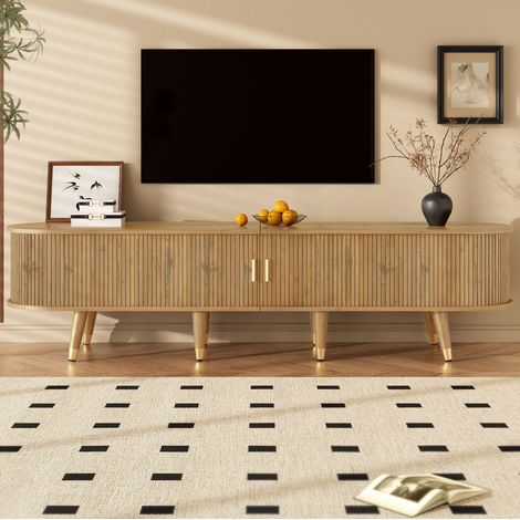 Mobile TV 175x38x45 cm effetto legno in MDF con ante scorrevoli, cassetti e vani portaoggetti (1/5)