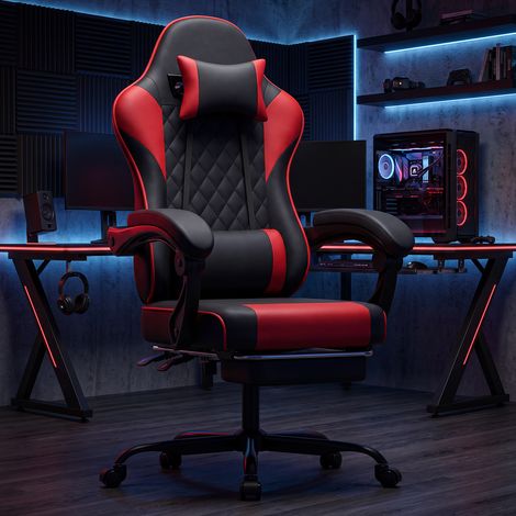 Fauteuil gaming 58,5x63x120,5 cm en PVC noir et rouge, repose-pieds réglable, pour bureau – MEUBLIV (1/5)