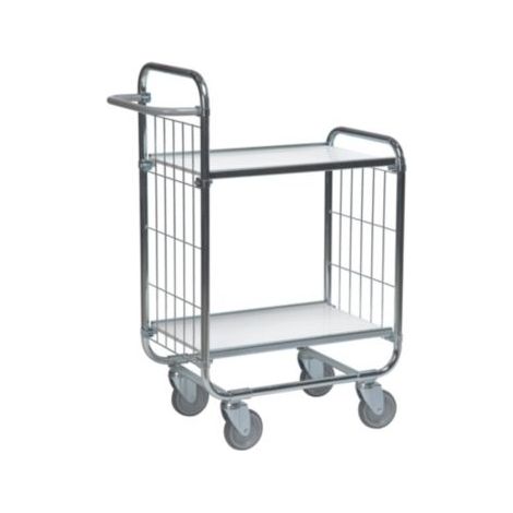 Kongamek Bordwagen verzinkt mit 2 laminierten Böden 750x425mm und vergitterten Stirnwänden (1/4)