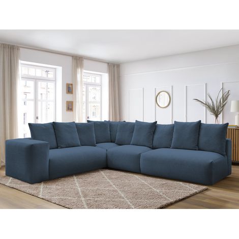 BOBOCHIC - Canapé d'angle fixe modulable VOLTAIRE avec 2 chauffeuses 2 places, 1 angle et 1 chauffeuse 1 place tissu chiné Angle gauche Bleu foncé (1/5)