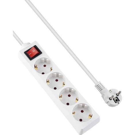 Multiprise 4 prises avec interrupteur, 3500 W, 16 A, 1,5 m, blanche, sécurité enfant, prises orientées à 45° pour éviter la consommation fantôme (1/5)