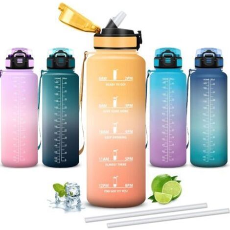 Gourde 1,5L, Gourde Sport Anti-Fuite, Gourdes avec Paille, Facile à Nettoyer, Gourdes Reutilisable, avec Slogan de Motivation, Bouteille d'eau pour Running, Escalade, Musculation, Randonnée (1/5)