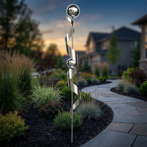 Edelstahl Garten Dekoration Design Beet Stecker Spiralen Kugel Erdspieß H 140 cm (1/4)