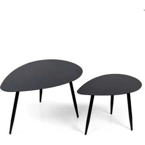 Set de 2 mesas ovaladas de metal 80x60x45 y 60x40x43