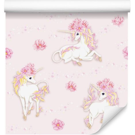 Bellissima carta da parati con unicorni e fiori per soggiorno e camera da letto, 50x1000 cm (1/5)