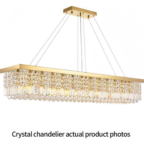 Luxus lange Haengeleuchte Gold 100 cm Kristall Pendellampe mit 8x E14 hoehenverstellbar elegante Deckenleuchte fuer grossen Esstisch und Kuecheninsel