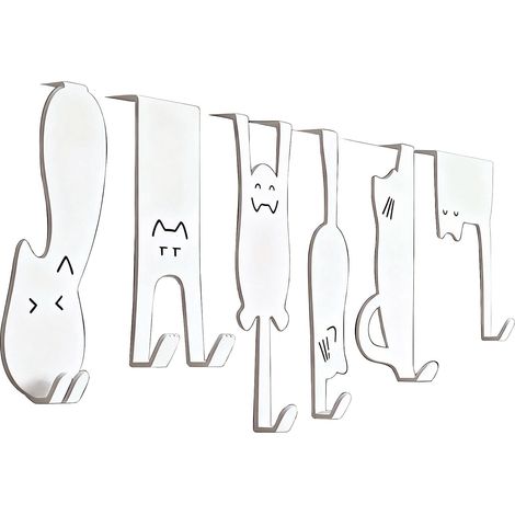 piezas de ganchos metálicos para gatos para colgar sobre la puerta, lindos ganchos blancos - Los colgadores para colgar sobre la puerta se pueden instalar fácilmente y se pueden usar para almacenar (1/5)
