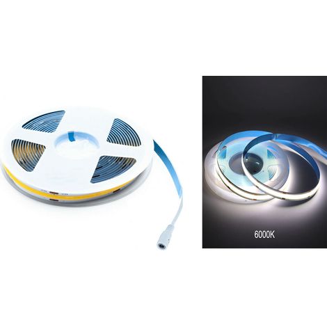 Striscia Led Cob 5m Strip Adesiva Luce Fredda 50w Tagliabile Flessibile COB320 (1/5)