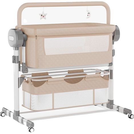 Culla per bambini, con funzione dondolo elettrica e altezza regolabile, YC608-KHAKI (1/2)