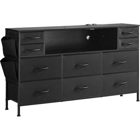 Commode à 10 tiroirs, commode en tissu avec bacs de rangement en tissu, tiroirs de rangement pour placard avec étagère ouverte, éclairage LED et prise intégrée, tour de rangement en tissu pour chambre (1/5)