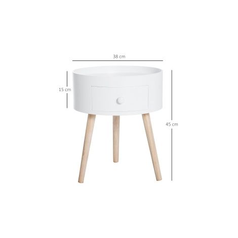 Runder Beistelltisch 38 x 38 x 45 cm aus weißem Holz mit Schublade – MEUBLIV (1/5)