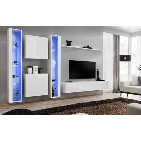 Ensemble meuble TV mural  - Switch XVI - 330 cm  x 180 cm x 40 cm - Blanc - Livraison gratuite