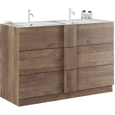 Möbel für das Badezimmer mit zwei Waschbecken und 3 Schubladen, Kollektion FRASSI. Farbe helles Eichenholz.