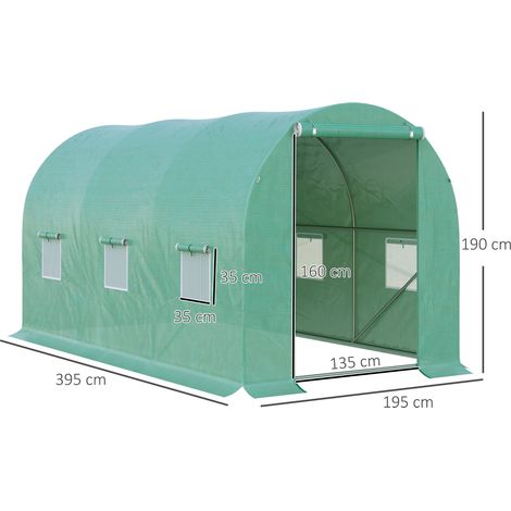 Serre de jardin en aluminium, tunnel voûté 395x195x190 cm, abri à tomates avec 6 ouvertures grillagées, véranda légère pour plantes, châssis froid polyvalent. (1/5)