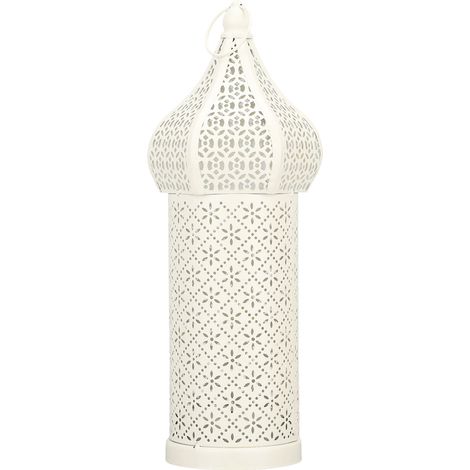 Suspension lumineuse LED blanche en métal creux, lanterne décorative à piles pour salon, structure ajourée. (1/5)