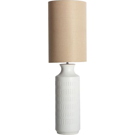 Lampadaire contemporain en céramique blanche et polyester brun élégant - Blanc céramique et brun polyester (1/3)