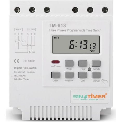 TM-613 Programmable Time Delay Relay 380V / 50-60Hz 16A Weekly Relay Power Timer Switch Three-Phase Timer Switch Smart Digital Clock (1/5)