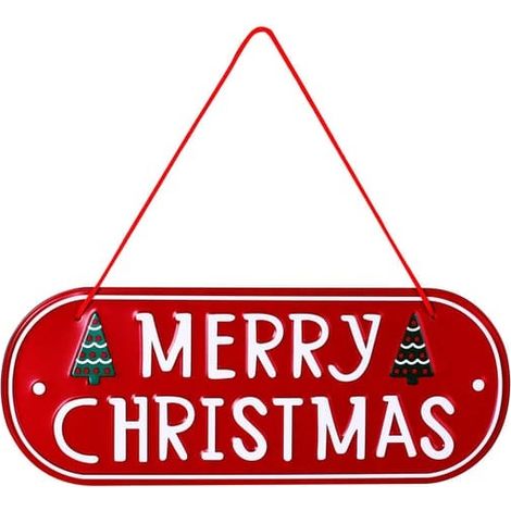 Panneau en fer « Joyeux Noël », plaque rustique en métal à suspendre pour la décoration de porte d'entrée et d'extérieur (porche, etc.). (1/5)