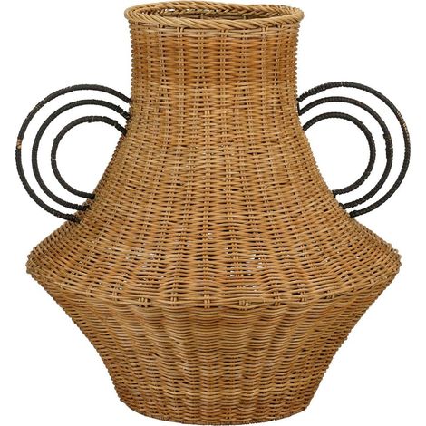 Vase décoratif en rotin et fer tressé marron clair style bohème et champêtre H43 x Ø30 cm - PANGIVO (1/5)