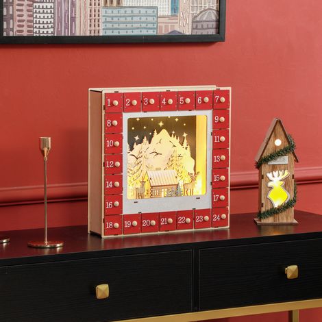 Calendario dell'Avvento da riempire con 24 cassetti, LED, MDF, rosso HAVRYA (1/5)