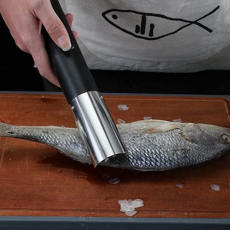 Potente descamador de pescado eléctrico: elimina fácilmente las escamas sin complicaciones ni desorden, ideal para chefs y cocineros caseros. Herramientas de limpieza de pescado. (1/4)