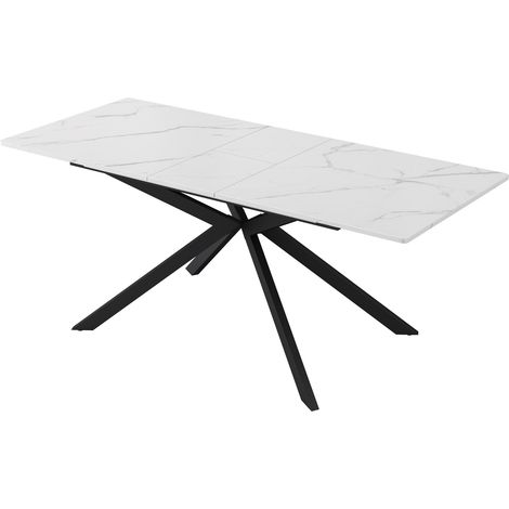 Mesa de comedor extensible de MDF y metal 180x70 cm, efecto mármol negro y blanco (1/5)