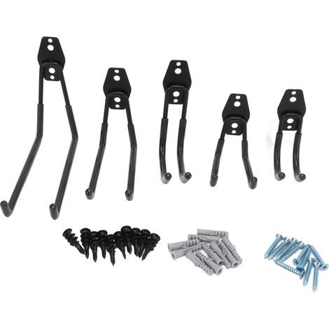 5-teiliges Set 40 kg Garagenaufbewahrung Doppelhaken Schwerlast Wandmontage Fahrradhalterung für Wohnmobil Keller Stuhl Leiter Fahrrad Schwarz (1/5)