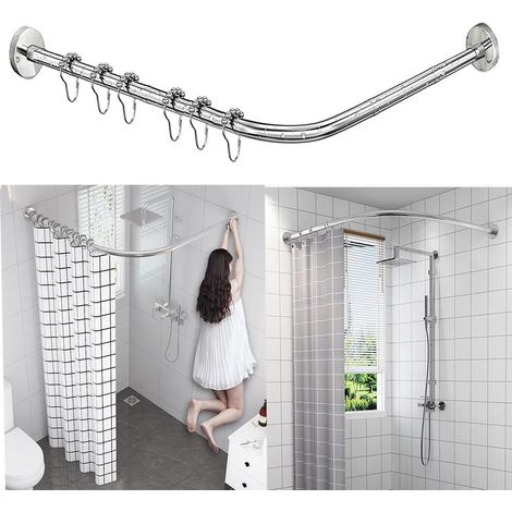 Tringle de Douche en L en Acier Inoxydable 304, Barre Rideau de Douche d’Angle Ajustable, Installation Sans/Avec Perçage, pour Salle de Bain, 75–95 cm x 75–95 cm (1/5)