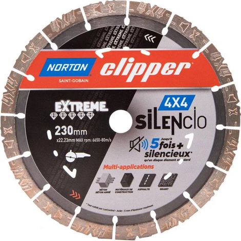 Norton – Disque diamant pour meuleuse 230 mm – Alésage 22,23 mm – 16 segments laser – Silencieux pour tronçonnage – 70184609639
