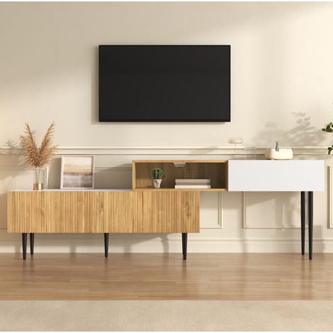 Mobile TV Moderno, Lunghezza Regolabile, Design Modulare 2 Pezzi, Effetto Legno e Bianco Opaco (1/5)
