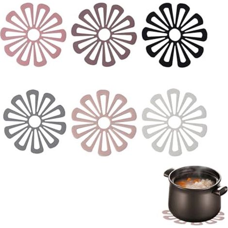 Set di 6 presine e sottopentola in silicone, resistenti al calore, multifunzionali, con design perforato, antiscivolo e decorativi. (1/5)