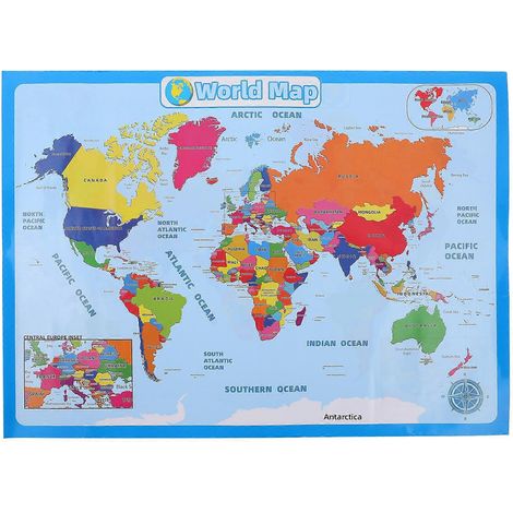 feuille de carte du monde résistante à l'usure pour enfants d'âge préscolaire, affiche cognitive pour enfants à la maison (style aléatoire)