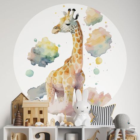 Sticker mural rond / cercle Enfants - Girafe - Diamètre 30 cm - Adhésif MAT (1/2)