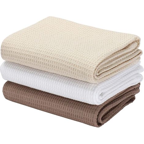 Lot de 3 torchons de cuisine en coton gaufré ultra doux et absorbants, grande taille (beige) (1/5)