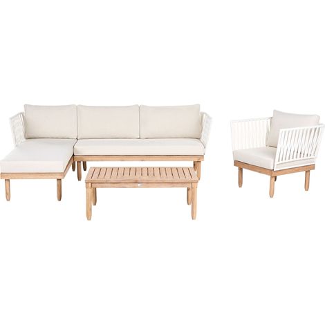 Lounge Set mit Tisch 4-Sitzer CREMONA rechtsseitig Weiß Akazienholz (1/5)