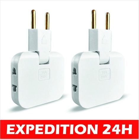 Multiprise - LOT 2 Prises - 3 Connexion Pivotante 180° - Matériau Ignifuge - Compacte (1/5)