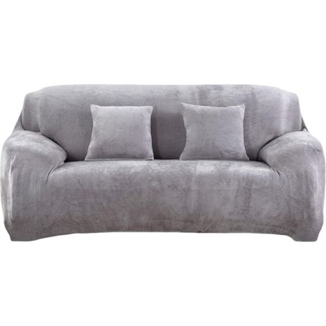 Housse De Canape - Velours Extensible Spandex - 2 Places - Longueur 145-185 Cm - Gris (1/5)