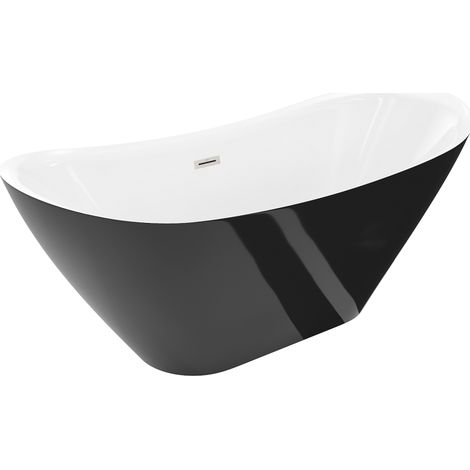 Mexen Lotos freistehende Badewanne 160 x 75 cm, weiß/schwarz, Überlauf gebürstetes Nickel - 52051607775-97