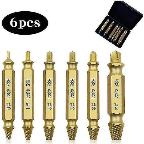 Ensemble de 6 extracteurs de vis cassées à double tête en acier HSS avec outil à dents coulissantes (1/5)