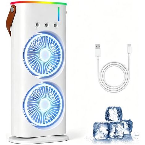 Mini-Klimagerät, tragbar, 280 ml Luftkühler, 4-in-1-Klimagerät, 3 Geschwindigkeitsstufen, 3 Nebelmodi, 7-farbige LEDs, USB-Ventilator (1/5)