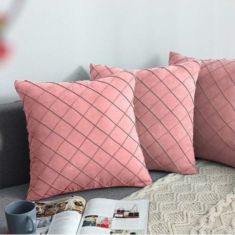 Housse de Coussin - Velours - 45x45 cm - Rose - 2 pièces - Intérieur (1/4)
