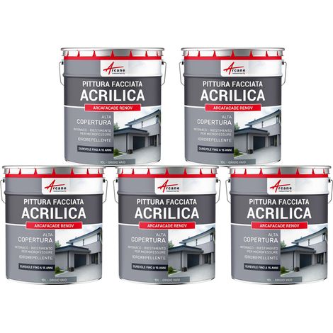 Pittura acrilica per esterni: per facciate esterne e stucco - ARCAFAÇADE RENOV - 5 x 10 L Grigio vaio - RAL 7000 - ARCANE INDUSTRIES