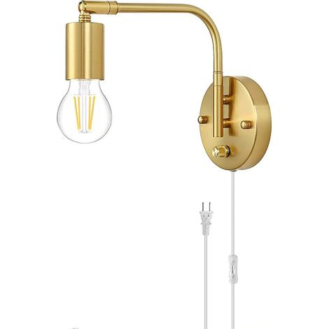 Applique Murale d'Intérieur à Intensité Variable avec Fiche et Interrupteur, Design Vintage à Bras Pivotant Ajustable et Câble 1.8m, Lampe de Lecture et de Chevet E27 [Classe Énergétique A], en Or (1/5)