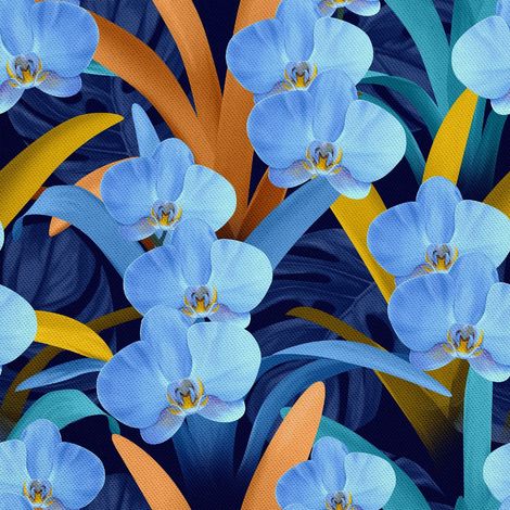 Outdoor Dekostoffe Oxford - Motiv Blaue Orchidee (1/5)