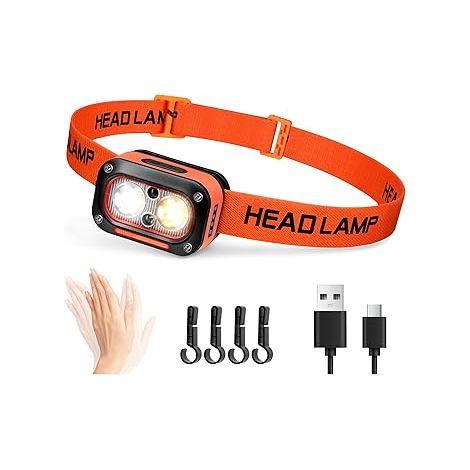 Lampe Frontale LED Ultra Puissante Rechargeable, Torche Frontales Lumière Blanche, Jaune, Rouge pour Casque de Chantier avec Détecteur de Mouvement (1/5)