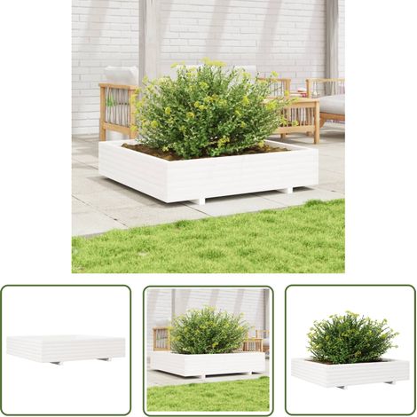 The Living Store Jardinière blanc 110x110x26,5 cm bois de pin massif - Jardinier - Pot De Fleurs - Bac À Plantation - Bois De Pin - Design Rustique (1/5)