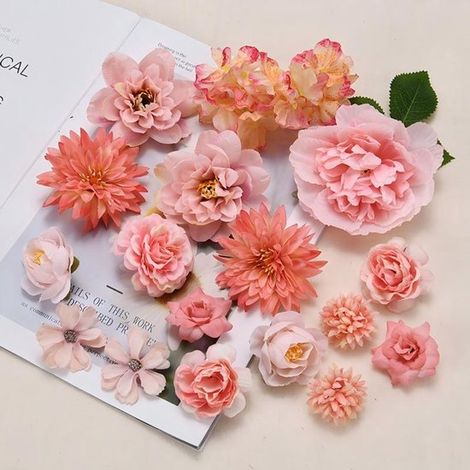 Un set di fiori artificiali, comprendente teste di fiori artificiali per decorazione fiori realistici per la decorazione di torte fiori di seta arancioni (1/2)